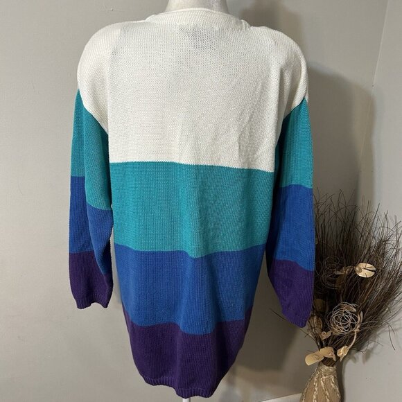 Vtg Dockers Women Heavy Cardigan Sweater Color Block Oversized 100% Cotton Sz M - Picture 2 of 7